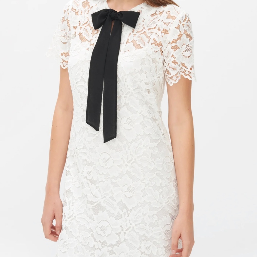 Sandro Reason White Lace Dress with Black Bow Tie